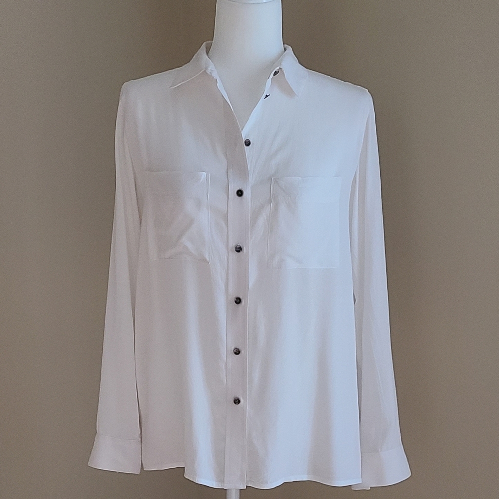 Club Monaco Womens Button Down Long Sleeve White Roll Tab Sleeve Blouse XS/TP